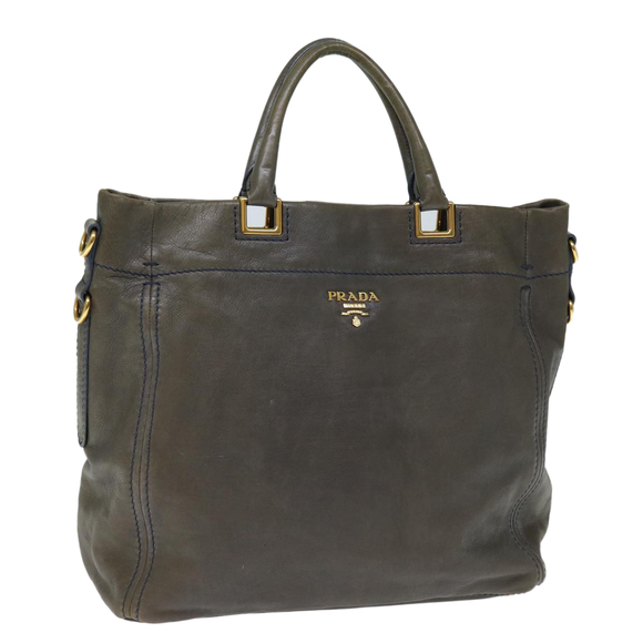 PRADA Hand Bag Leather Gray Auth yk12403 - Picture 1 of 16